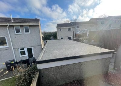 Residential backyard with flat roof extension
